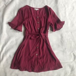 Blu Pepper burgundy button down minidress